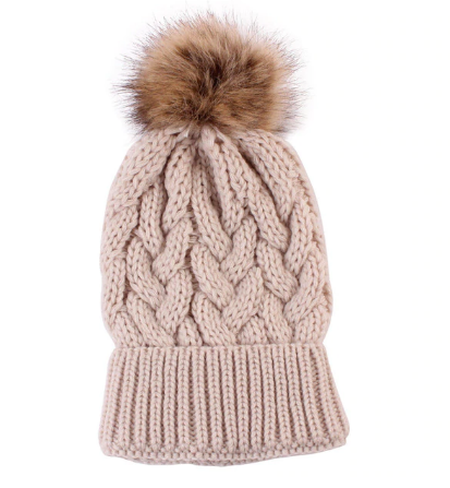 Cappello con pon pon beige