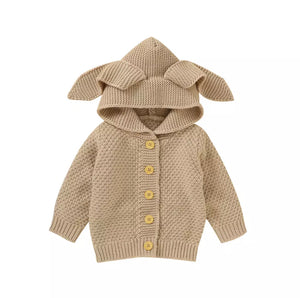 Cardigan con cappuccio e orecchiette beige